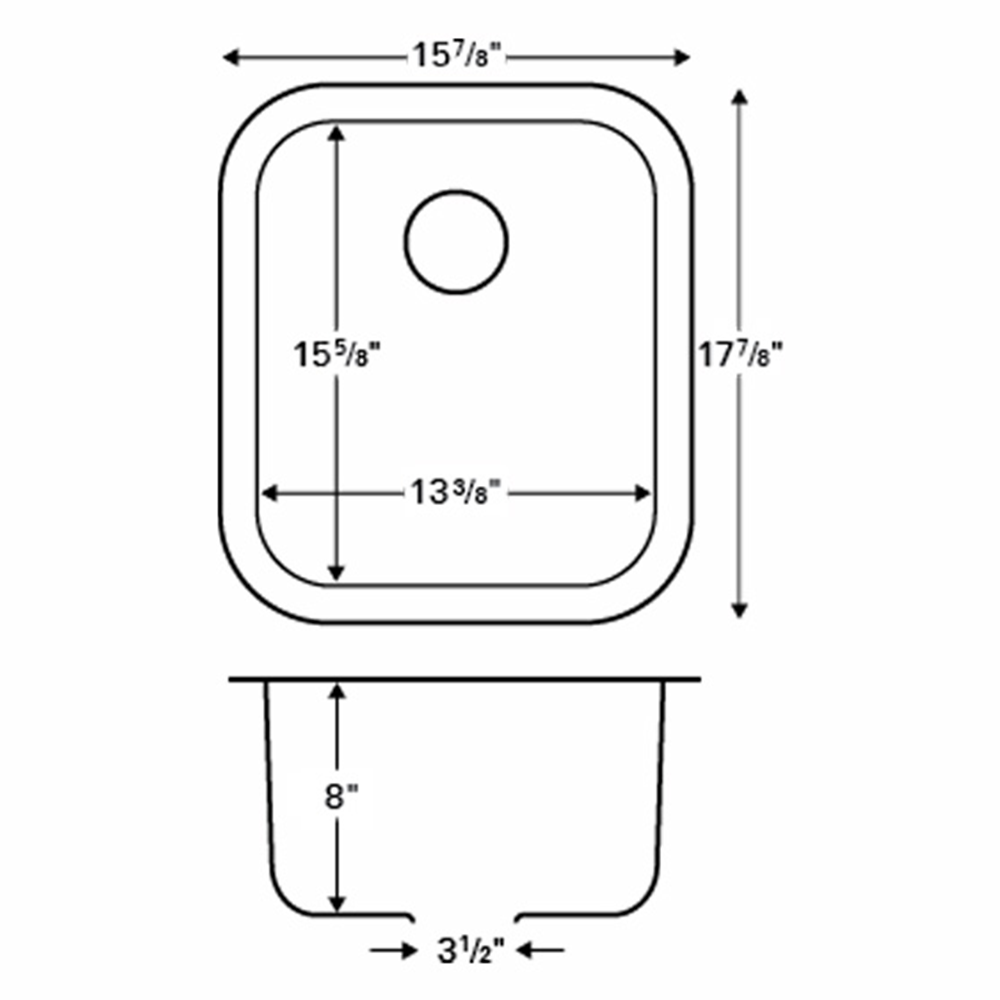 Edge 300 Stainless Steel Under Mount 18G Single Bowl Bar/Prep Sink, 15-7/8" x 17-7/8" x 8"