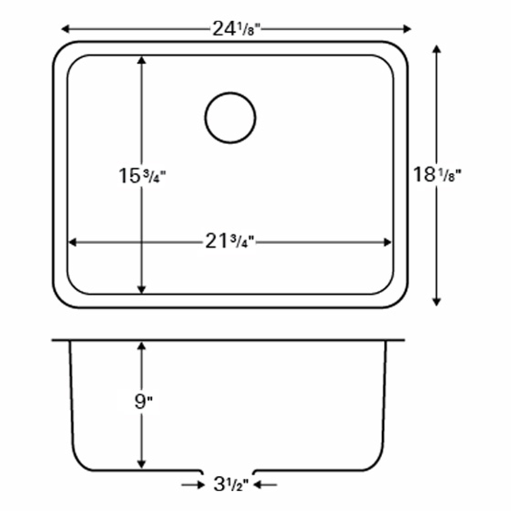 Edge 300 Stainless Steel Under Mount 18G Single Bowl Kitchen Sink, 24-1/8" x 18-1/8" x 9"