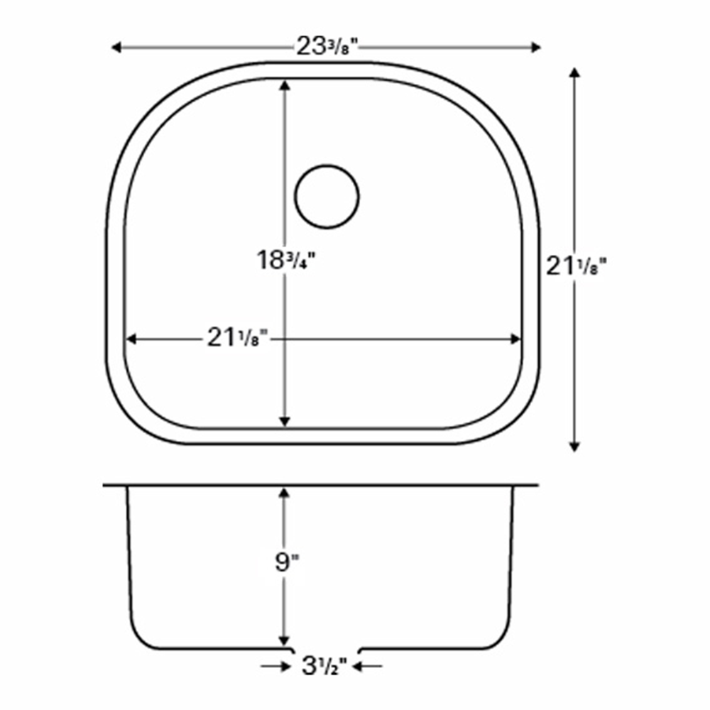Edge 300 Stainless Steel Under Mount 18G Single Bowl Kitchen Sink, 23-3/8" x 21-1/8" x 9"