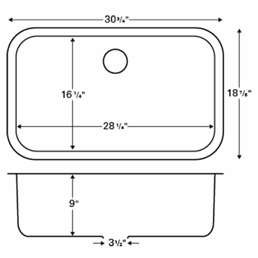 Edge 300 Stainless Steel Under Mount 18G Single Bowl Kitchen Sink, 30-3/4" x 18-7/8" x 9"