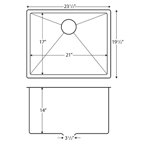 Edge 500 Stainless Steel Under Mount 18G Single Bowl Bar/Prep Sink, 23-1/2" x 19-1/2" x 14"