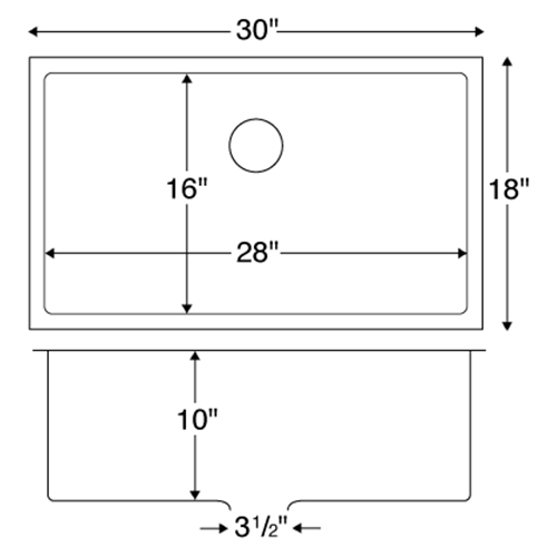 EL-75 Stainless Steel Under Mount 16G Single Bowl Kitchen Sink, 30" x 18" x 10"
