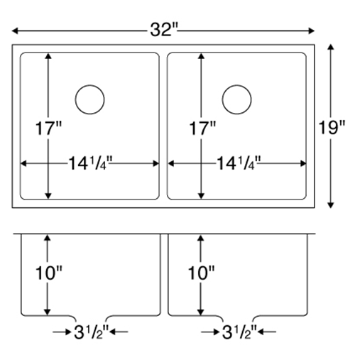 EL-76 Stainless Steel Under Mount 16G Double Bowl Kitchen Sink, 32" x 19" x 10"