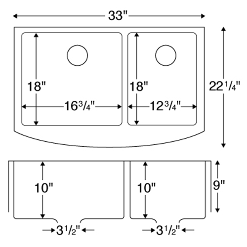 EL-86 Stainless Steel Under Mount 16G Double Bowl Kitchen Sink, 33" x 22-1/4" x 10"