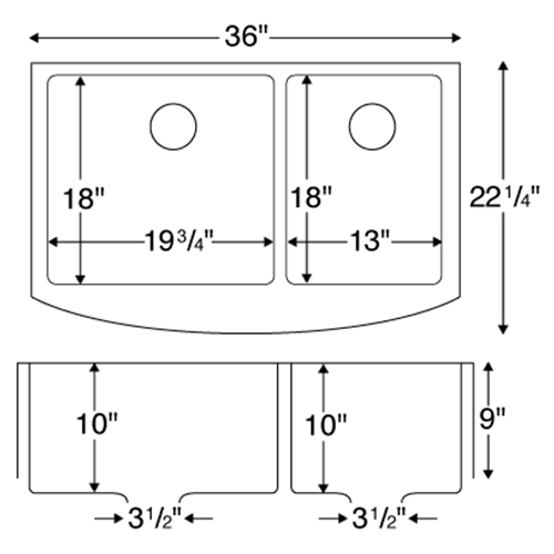 EL-87 Stainless Steel Under Mount 16G Double Bowl Kitchen Sink, 36" x 22-1/4" x 10"