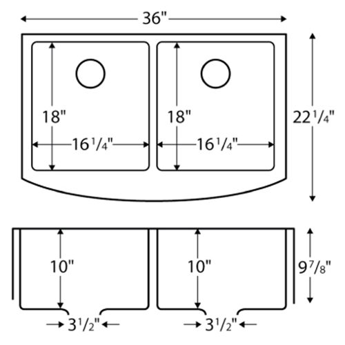 EL-88 Stainless Steel Under Mount 16G Double Bowl Kitchen Sink, 36" x 22-1/4" x 10"
