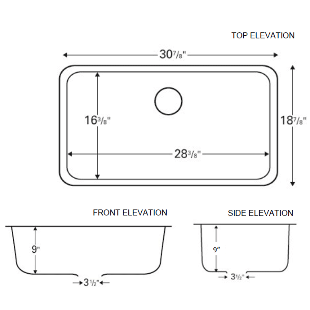 Q-340 Quartz Under Mount Extra Large Single Bowl Kitchen Sink, 30-7/8" x 18-7/8" x 9", Brown