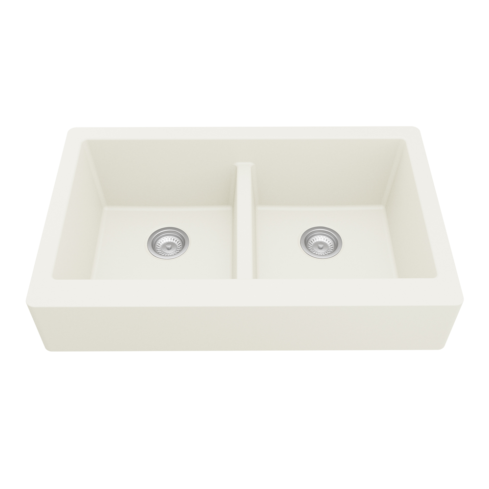 QAR-750 Quartz Undermount Double Equal Bowl Kitchen Sink, 34" x 21-1/4" x 9", White