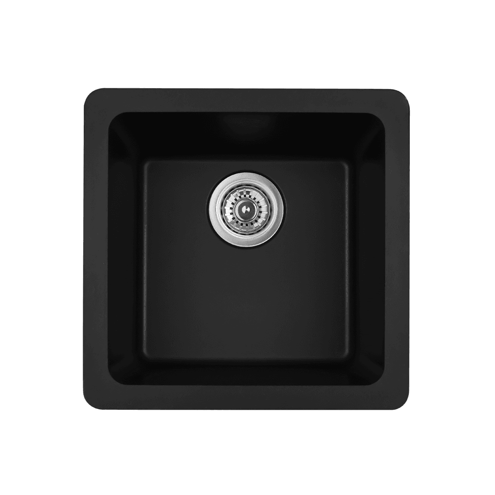 QAR-690 Quartz Undermount Single Bowl Bar/Prep Sink, 16-5/8" x 16-5/8" x 8-1/4", Black