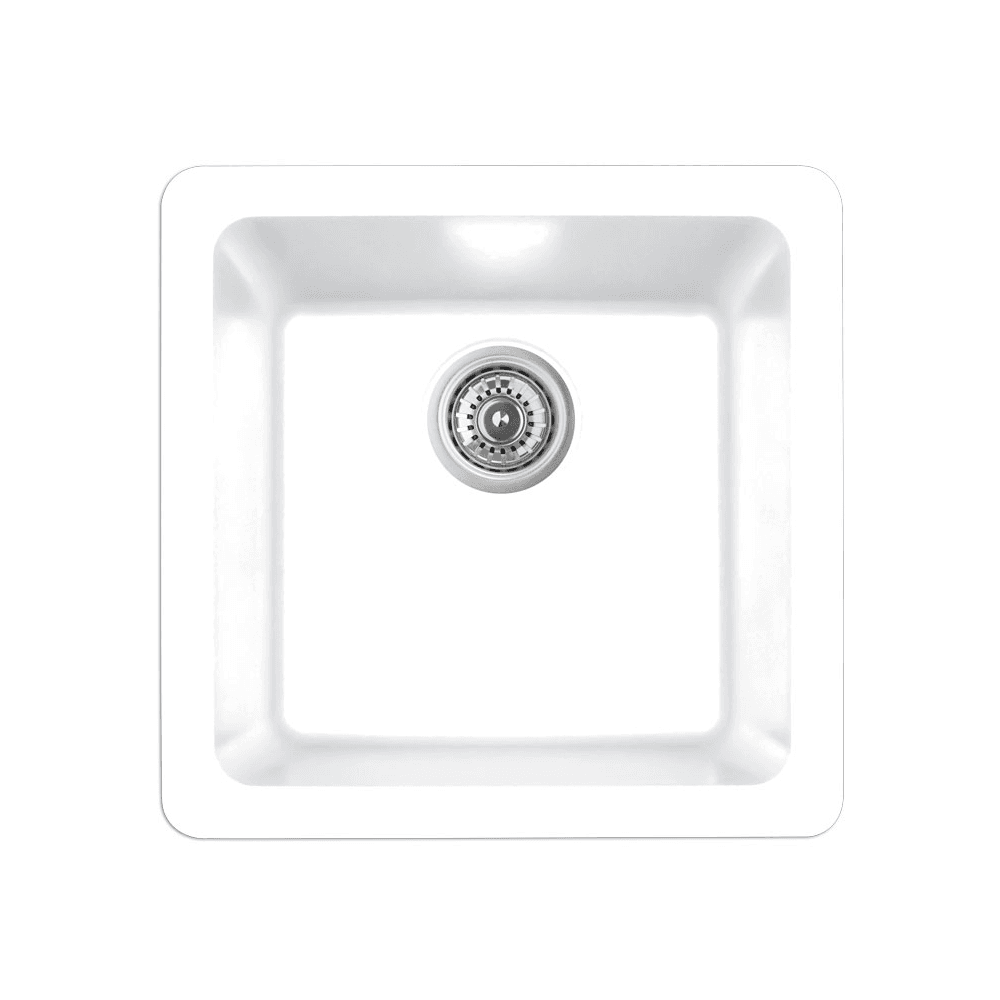 QAR-690 Quartz Undermount Single Bowl Bar/Prep Sink, 16-5/8" x 16-5/8" x 8-1/4", White