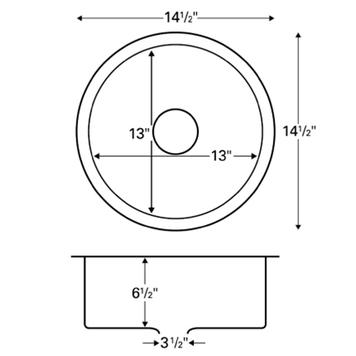 U-1414 Stainless Steel Under Mount 18G Single Bowl Bar/Prep Sink, 14-1/2" x 14-1/2" x 6-1/2"