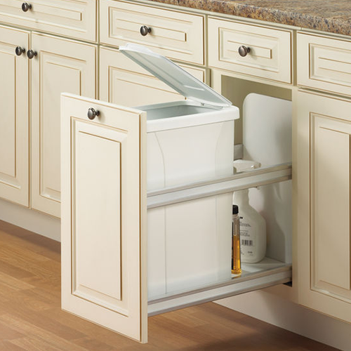 Single 50 QT Bottom-Mount Waste Container Pullout with Soft-Closing for 12" Opening Width, White