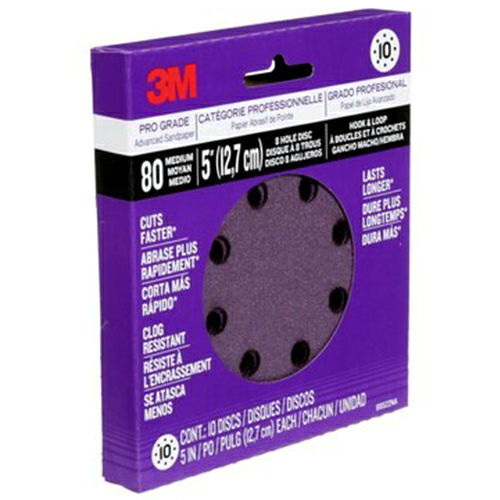 10" Pro Grade 80 Grit 8 Holes Sanding Disc, Aluminum Oxide on Film (10/Pack)