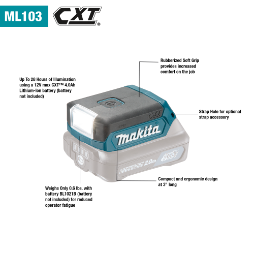 Makita ML103 12 V max CXT Lithium‑Ion Cordless L.E.D. Flashlight, Flashlight Only