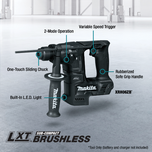 Makita XRH06ZB 18 V LXT Lithium‑Ion Sub‑Compact Brushless Cordless 11/16 in. SDS‑PLUS Rotary Hammer, Tool Only