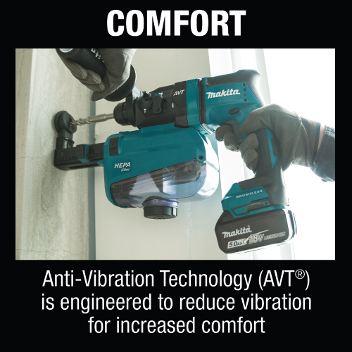 Makita XRH12TW 18 V LXT Lithium‑Ion Brushless Cordless 11/16 in. SDS‑PLUS AVT Rotary Hammer Kit, w/ HEPA Dust Extractor, AWS Capable (5.0Ah)