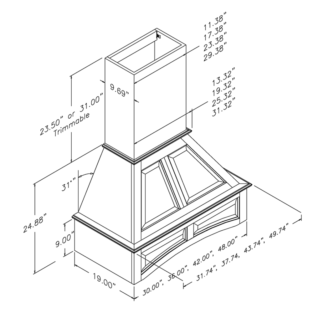 30" Silver-Metallic Arched Range Hood with Broan Compactible Liner, Maple