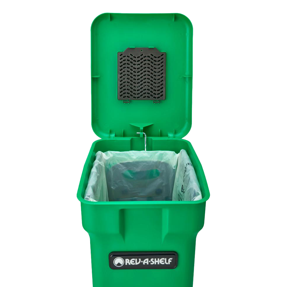 Double 35 QT Bottom-Mount Waste Container Pullout with Soft-Closing, Green/White