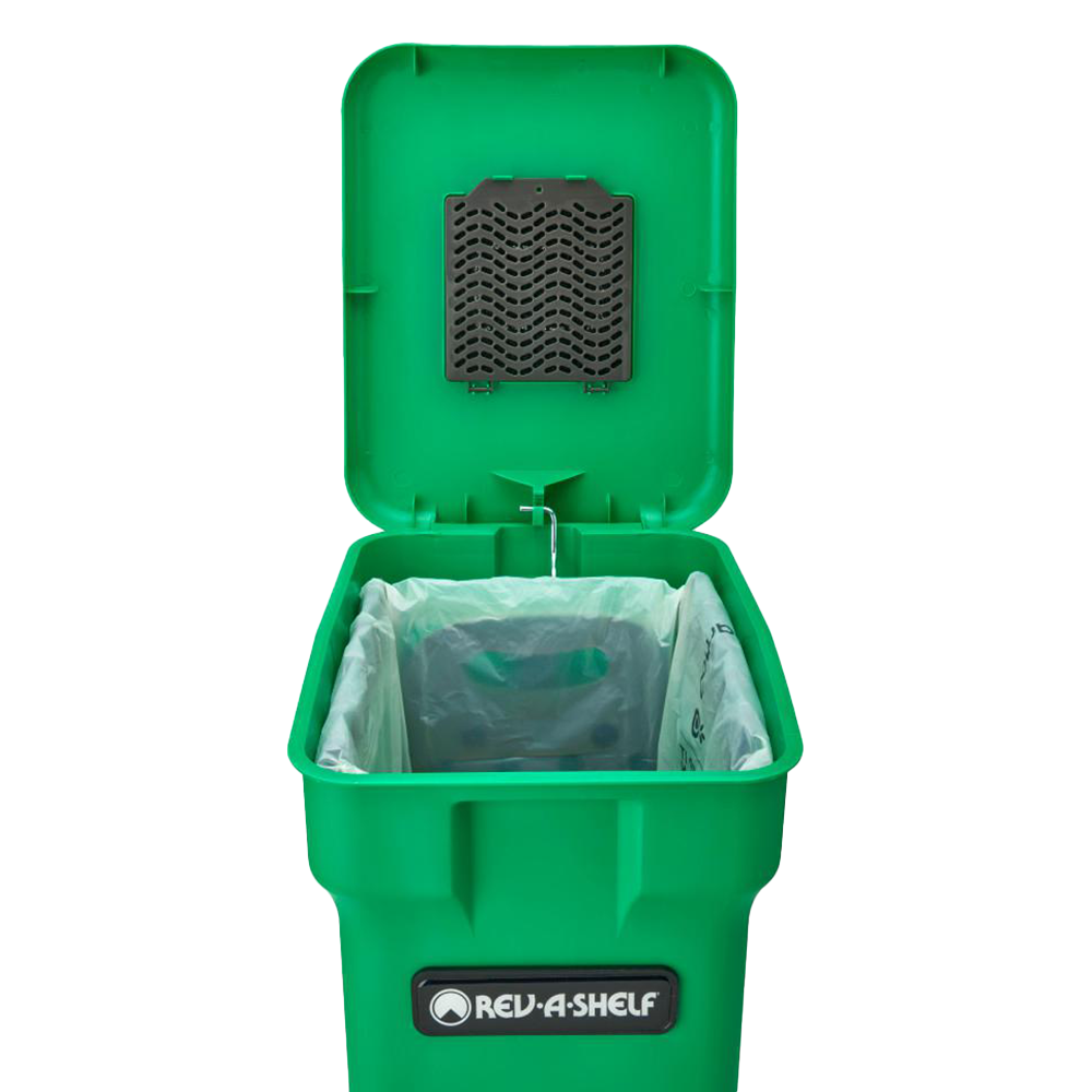 Single 24 QT Bottom-Mount Waste Container Pullout with Soft-Closing, Green