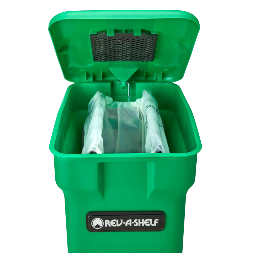 Single 24 QT Bottom-Mount Waste Container Pullout with Soft-Closing, Green