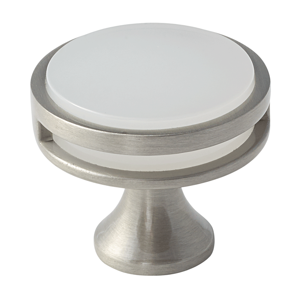 1-3/8" Oberon Acrylic Knob, Satin Nickel/Frosted