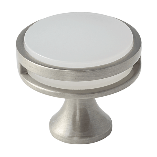 1-3/8" Oberon Acrylic Knob, Satin Nickel/Frosted