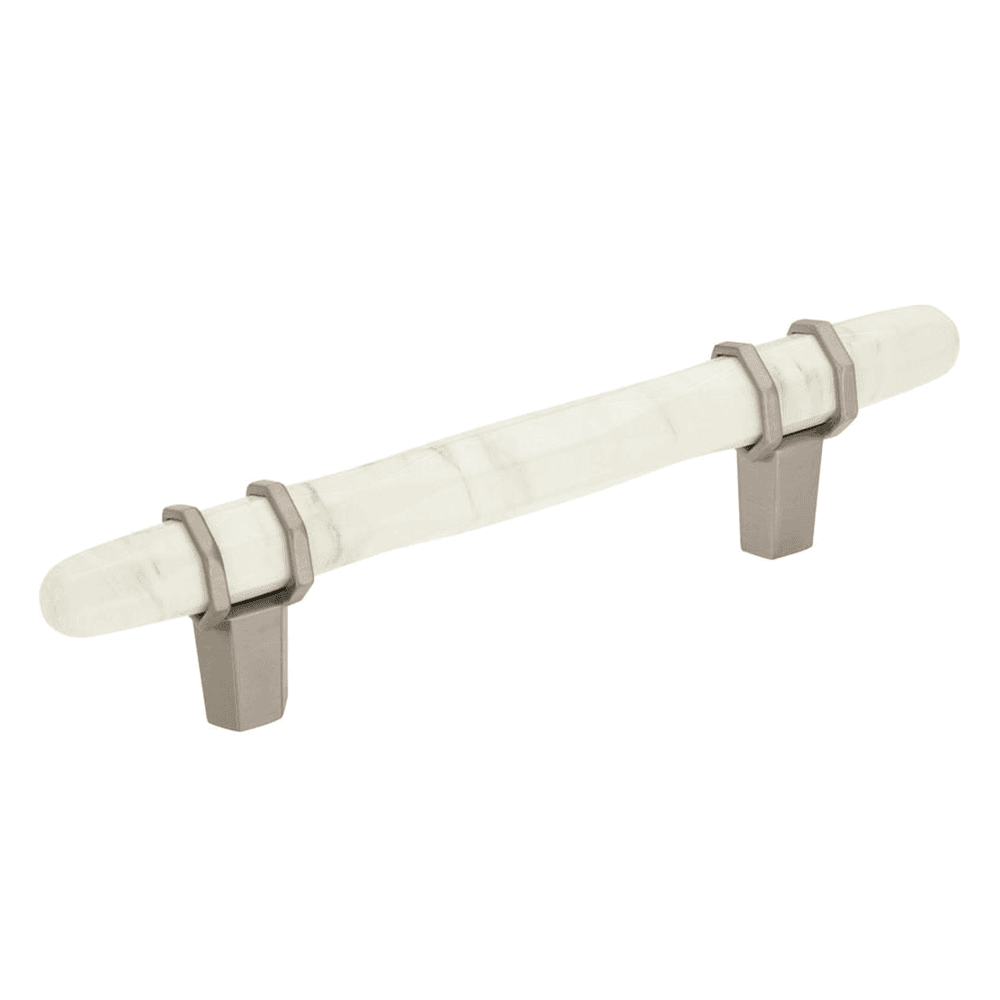 3-3/4" Carrione Bar Pull, Marble White/Satin Nickel