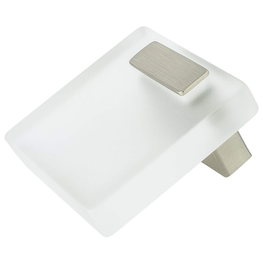 2" Quad Acrylic Knob, Brushed Nickel with Transparent White