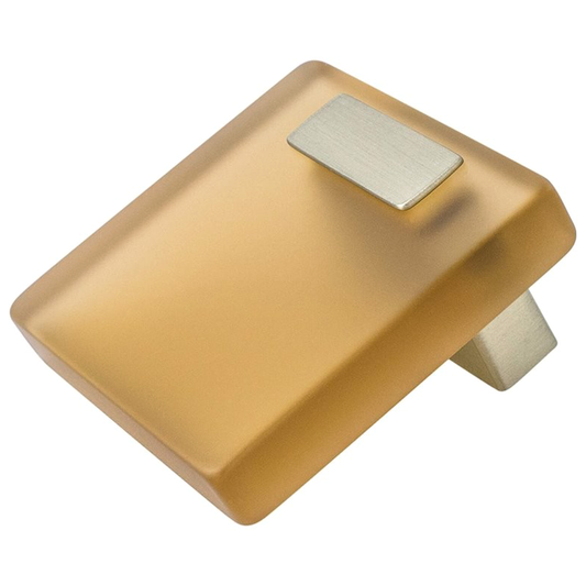 2" Quad Acrylic Knob, Brushed Nickel with Transparent Light Brown