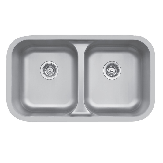 BC-5050 Stainless Steel Under Mount 18G Double Bowl Kitchen Sink, 32-1/2" x 18-1/4" x 9"