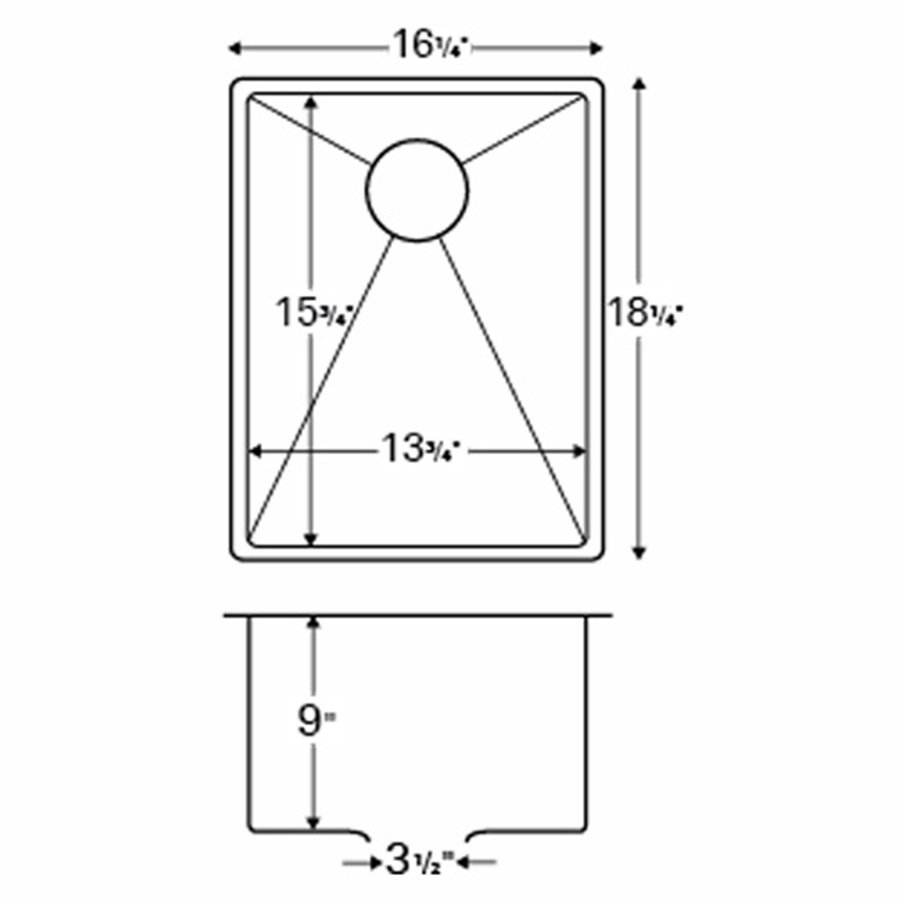 Edge 400 Stainless Steel Under Mount 18G Single Bowl Bar/Prep Sink, 16-1/4" x 18-1/4" x 9"