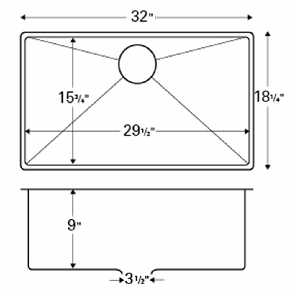 Edge 400 Stainless Steel Under Mount 18G Single Bowl Kitchen Sink, 32" x 18-1/4" x 9"
