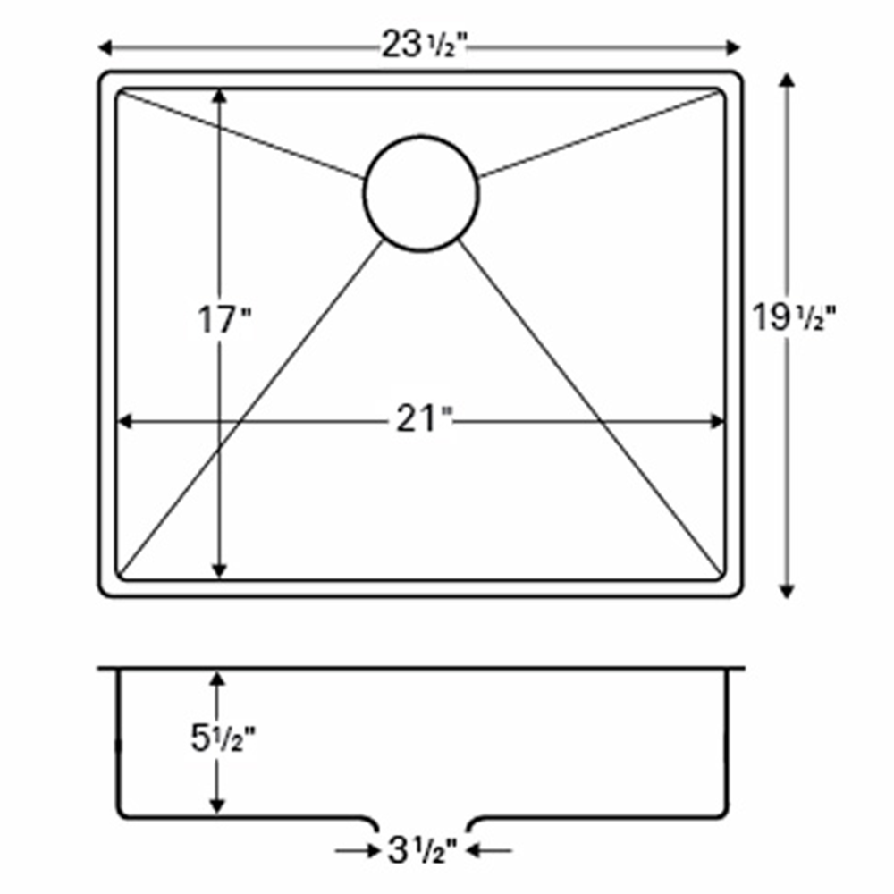 Edge 500 Stainless Steel Under Mount 18G Single Bowl Kitchen Sink, 23-1/2" x 19-1/2" x 5-1/2"