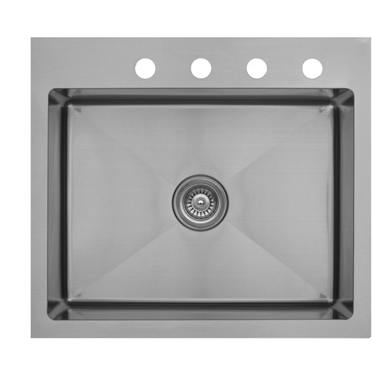 EL-30 Stainless Steel Top Mount 16G Single Bowl Kitchen Sink, 25" x 22" x 9"