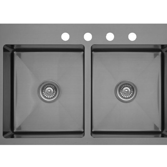 EL-35 Stainless Steel Top Mount 16G Double Bowl Kitchen Sink, 33" x 22" x 9"
