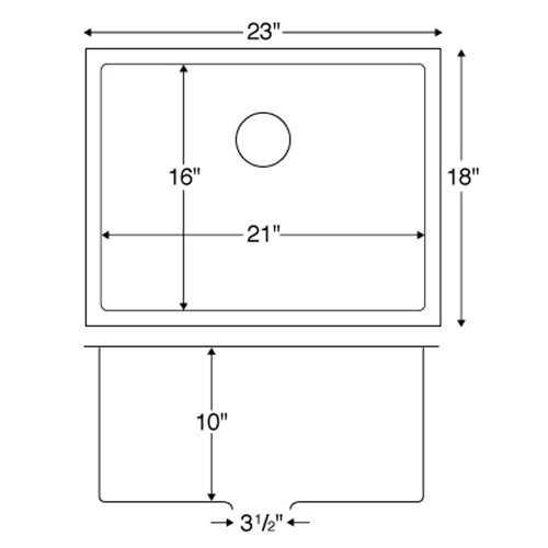 EL-73 Stainless Steel Under Mount 16G Single Bowl Kitchen Sink, 23" x 18" x 10"