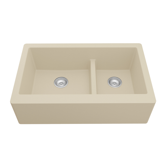 QA-760 Quartz Undermount Large/Small Bowl Kitchen Sink, 34" x 21-1/4" x 9", Bisque