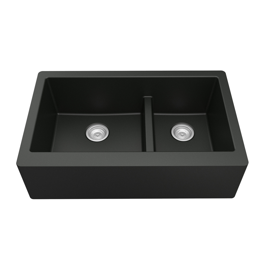 QA-760 Quartz Undermount Large/Small Bowl Kitchen Sink, 34" x 21-1/4" x 9", Black