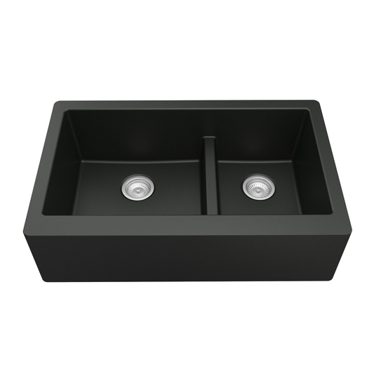 QA-760 Quartz Undermount Large/Small Bowl Kitchen Sink, 34" x 21-1/4" x 9", Black