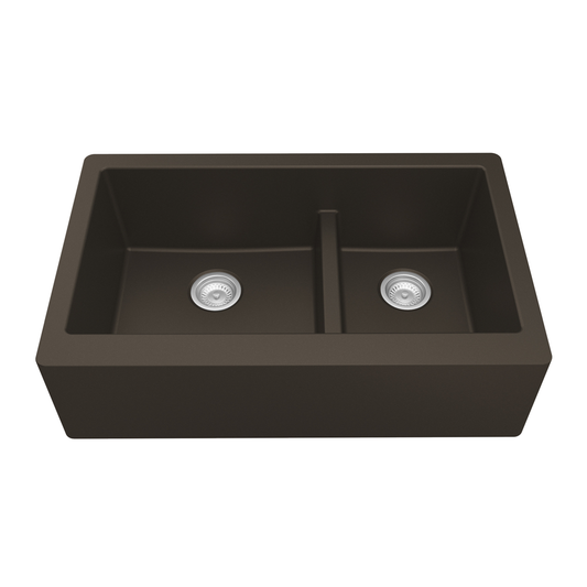 QA-760 Quartz Undermount Large/Small Bowl Kitchen Sink, 34" x 21-1/4" x 9", Brown