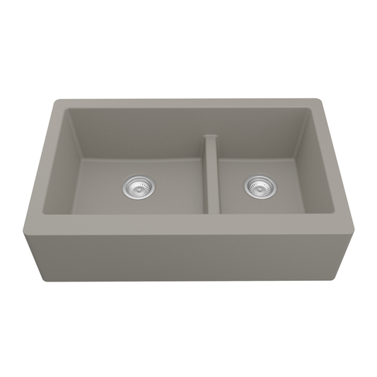 QA-760 Quartz Undermount Large/Small Bowl Kitchen Sink, 34" x 21-1/4" x 9", Concrete