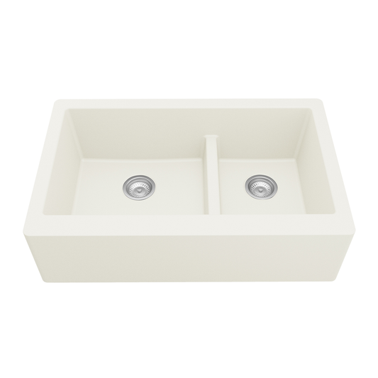QA-760 Quartz Undermount Large/Small Bowl Kitchen Sink, 34" x 21-1/4" x 9", White