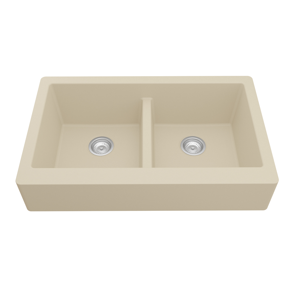 QAR-750 Quartz Undermount Double Equal Bowl Kitchen Sink, 34" x 21-1/4" x 9", Bisque