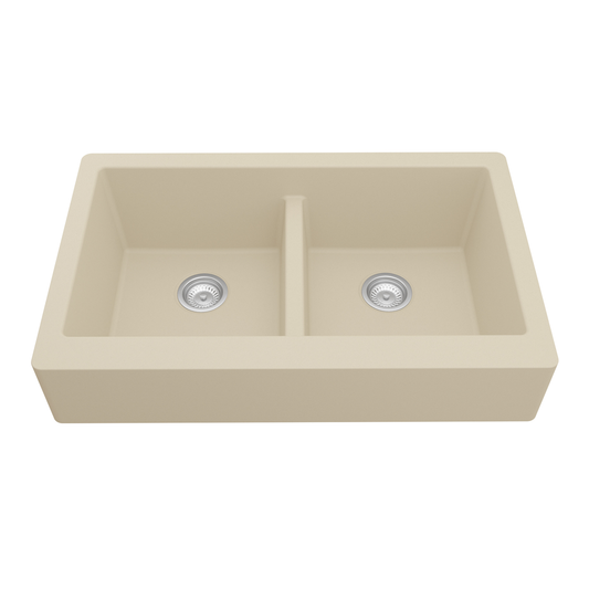 QAR-750 Quartz Undermount Double Equal Bowl Kitchen Sink, 34" x 21-1/4" x 9", Bisque