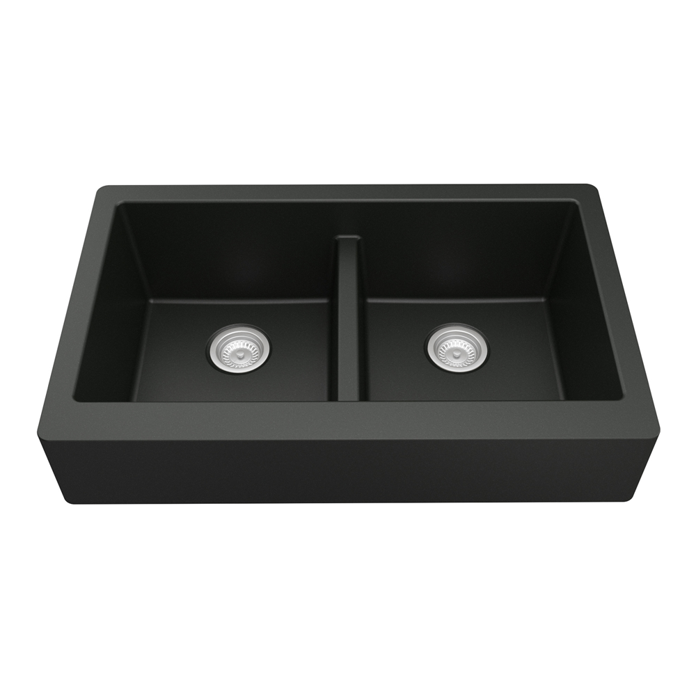 QAR-750 Quartz Undermount Double Equal Bowl Kitchen Sink, 34" x 21-1/4" x 9", Black
