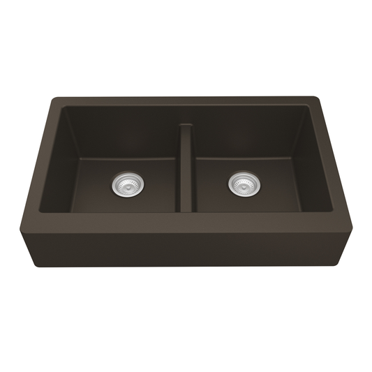 QAR-750 Quartz Undermount Double Equal Bowl Kitchen Sink, 34" x 21-1/4" x 9", Brown