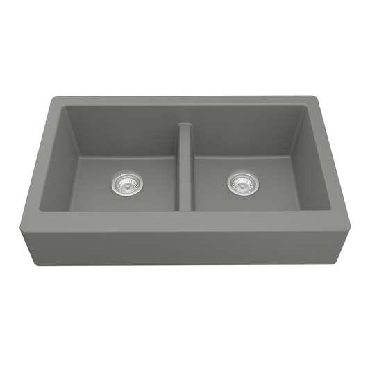 QAR-750 Quartz Undermount Double Equal Bowl Kitchen Sink, 34" x 21-1/4" x 9", Gray