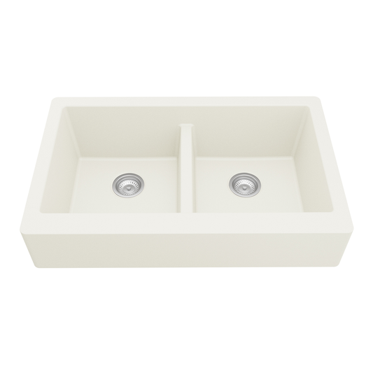 QAR-750 Quartz Undermount Double Equal Bowl Kitchen Sink, 34" x 21-1/4" x 9", White