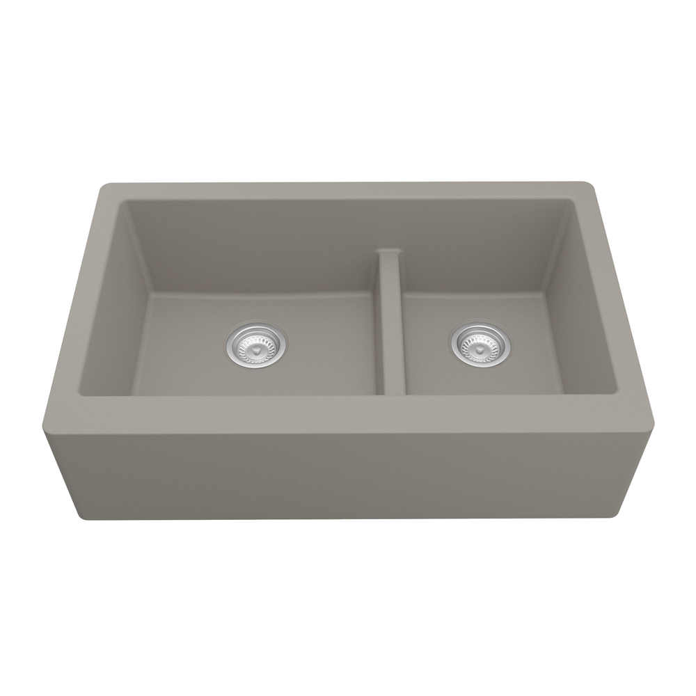 QAR-760 Quartz Undermount Large/Small Bowl Kitchen Sink, 34" x 21-1/4" x 9", Concrete