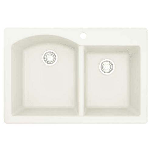QT-610 Quartz Top Mount Large/Small Bowl Kitchen Sink, 33" x 22" x 9", White